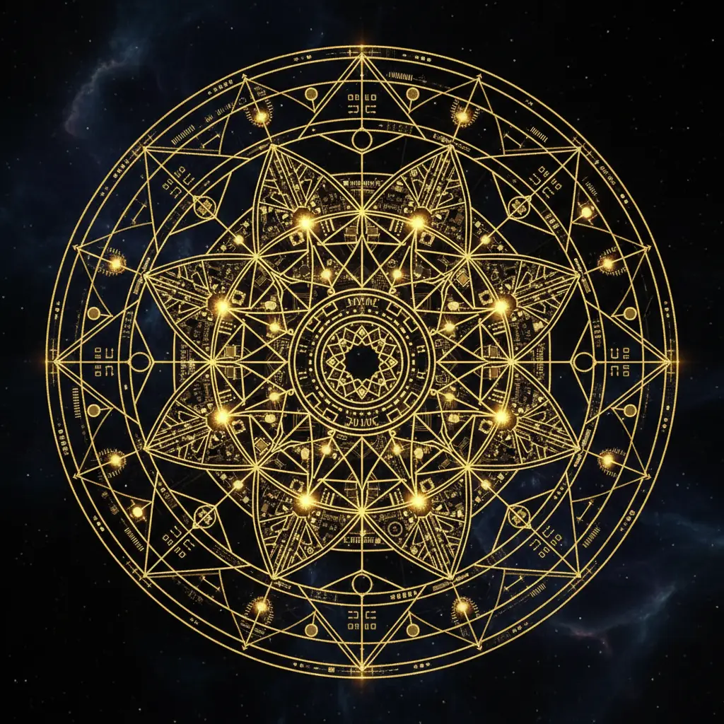 Mandala dourada de geometria sagrada de SOLLIS'AUR